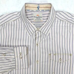 Tommy Bahama Jeans‎ Mens Island Crafted Striped Button Up Shirt Modern Fit XL